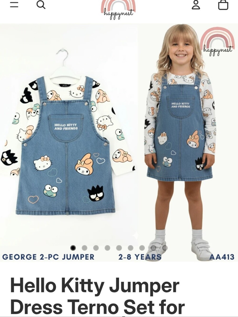 Hello Kitty 2 piece overall dress set size 6-7yr like new